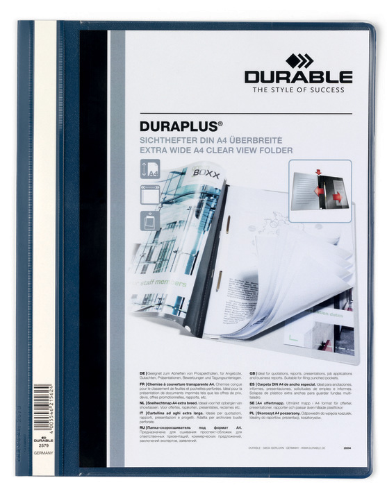 Durable 2579 07 DURAPLUS Skoroszyt prezentacyjny z krystaliczną przednią kieszenią granatowy