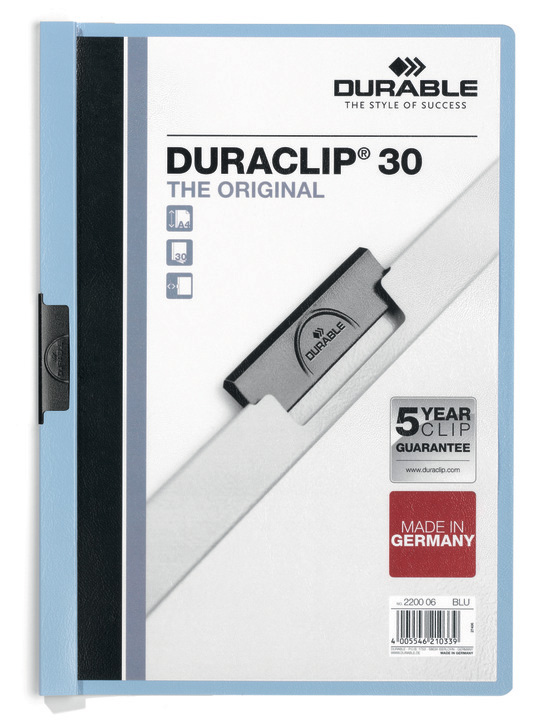 Durable 2200 06 Skoroszyt zaciskowy DURACLIP do 30 kartek jasno-niebieski 