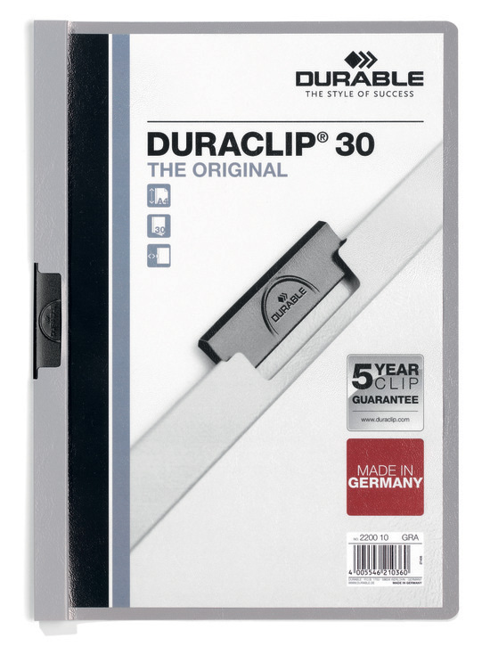 Durable 2200 10 Skoroszyt zaciskowy DURACLIP do 30 kartek szary 