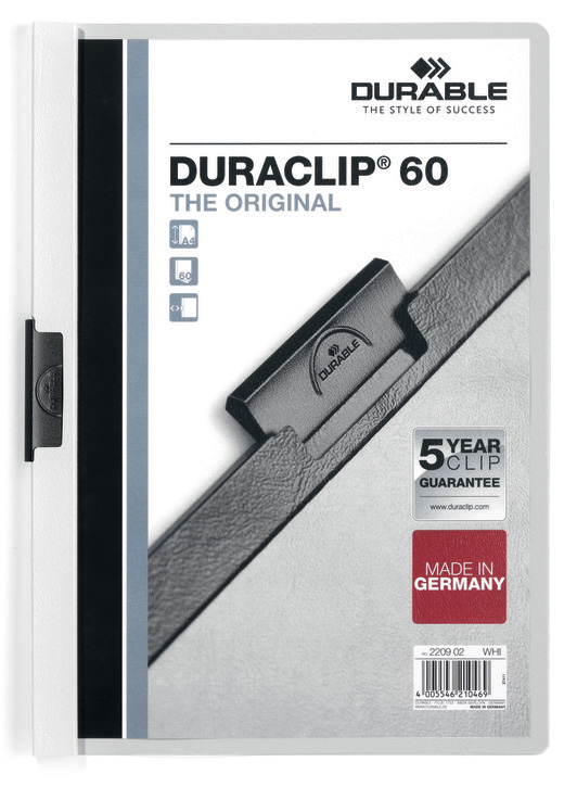 Durable 2209 02 Skoroszyt zaciskowy DURACLIP do 60 kartek kolor biały
