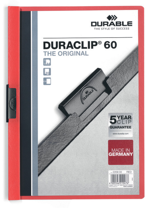 Durable 2209 03 Skoroszyt zaciskowy DURACLIP do 60 kartek kolor czerwony