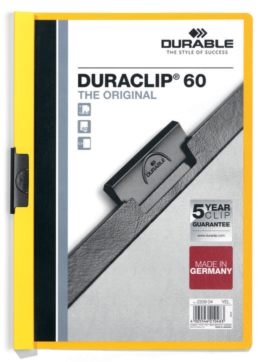 Durable 2209 04  Skoroszyt zaciskowy DURACLIP do 60 kartek kolor żółty 