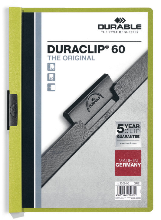 Durable 2209 05 Skoroszyt zaciskowy DURACLIP do 60 kartek kolor zielony