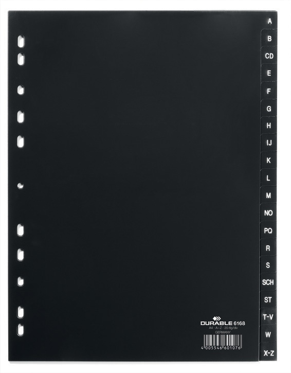 Durable 6168 01 Przekładki z tworzywa PP A4 nadruk A-Z kolor czarny