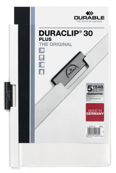 Durable 2213 02 Skoroszyt zaciskowy DURACLIP PLUS do 30 kartek biały
