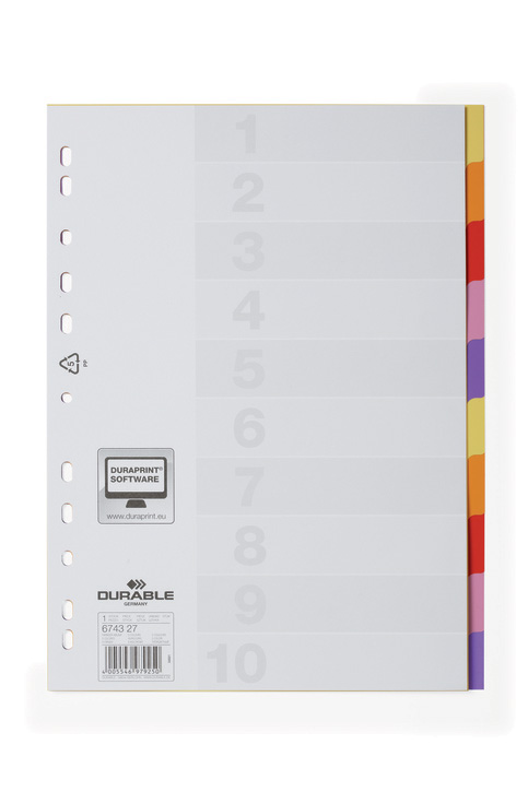 Durable 6743 27 Przekładki z tworzywa indeksy 10 częściowe VARICOLOR