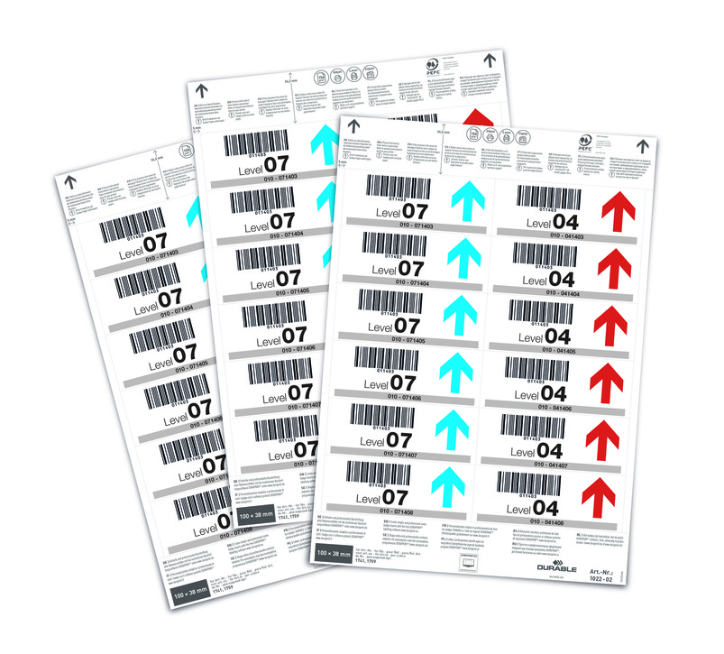 Durable 1022 02 Wkłady do kieszeni magazynowych 100 x 38mm opakowanie 20 arkuszy