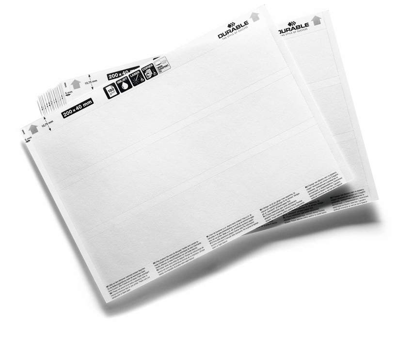 Durable 809902 Wkłady do zadrukowania do kieszeni magazynowych 200x40mm op.60 szt.