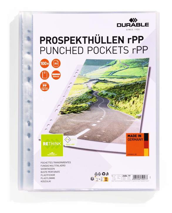 Durable 2684 19 Kieszeń krystaliczna Premium rPP 80μ obwoluta A4 100 szt
