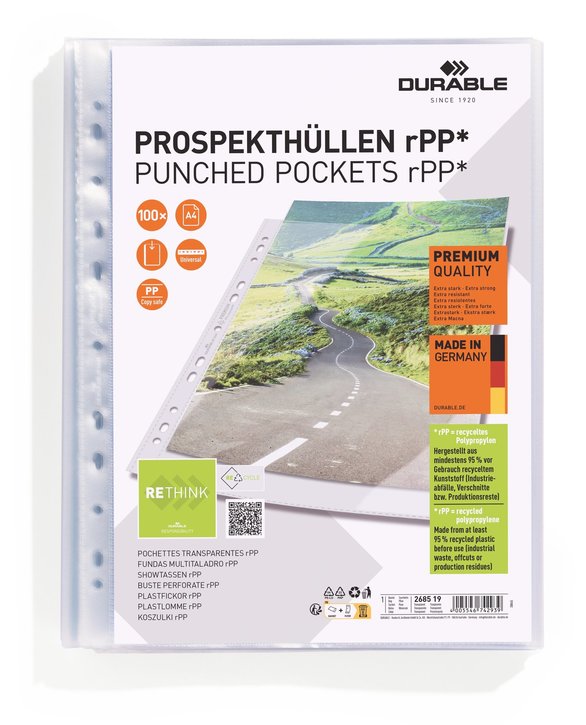 Durable 2685 19 Kieszeń krystaliczna Premium rPP 80μ obwoluta A4 100 szt