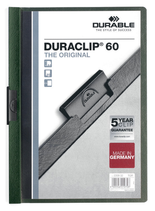 Durable 2209 32 Skoroszyt zaciskowy DURACLIP do 60 kartek kolor ciemno-zielony