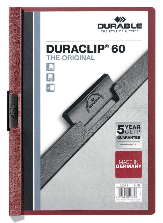 Durable 2209 31 Skoroszyt zaciskowy DURACLIP do 60 kartek kolor ciemno czerwony 