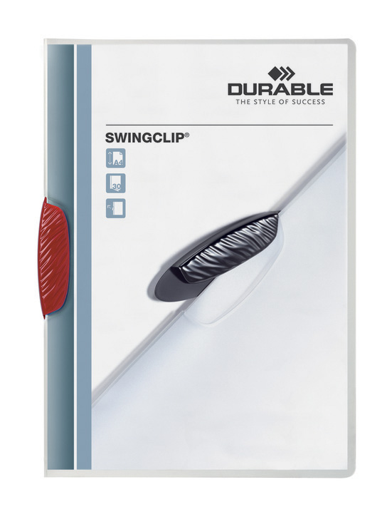 Durable 2260 03 Skoroszyt zaciskowy z klipsem odchylanym SWINGCLIP 30 czerwony