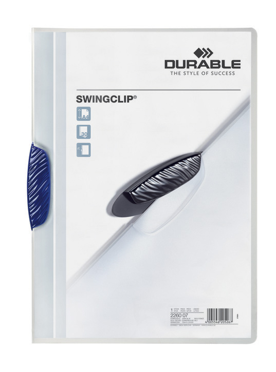 Durable 2260 07 Skoroszyt zaciskowy z klipsem odchylanym SWINGCLIP 30 granatowy