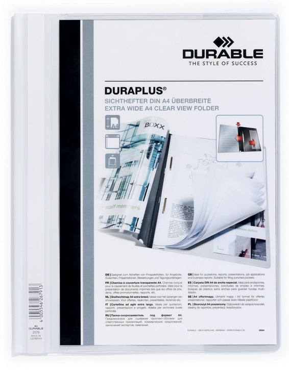 Durable 2579 02 DURAPLUS Skoroszyt prezentacyjny z krystaliczną przednią kieszenią biały