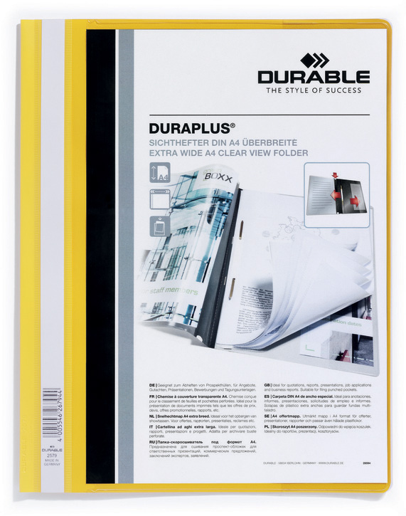 Durable 2579 04 DURAPLUS Skoroszyt prezentacyjny z krystaliczną przednią kieszenią żółty
