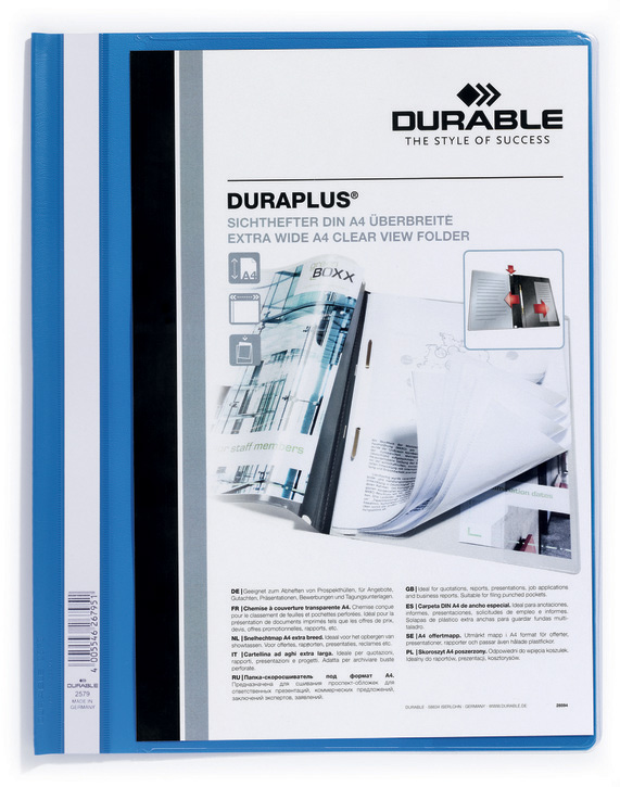 Durable 2579 06 DURAPLUS Skoroszyt prezentacyjny z krystaliczną przednią kieszenią niebieski