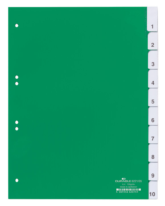Durable 6221 05 Przekładki PP A4 zielone z wsuwanymi indeksami 10 szt.