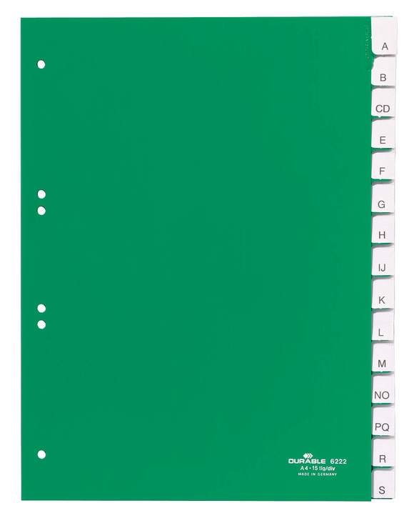 Durable 6222 05 Przekładki PP A4 zielone z wsuwanymi indeksami 15 szt.