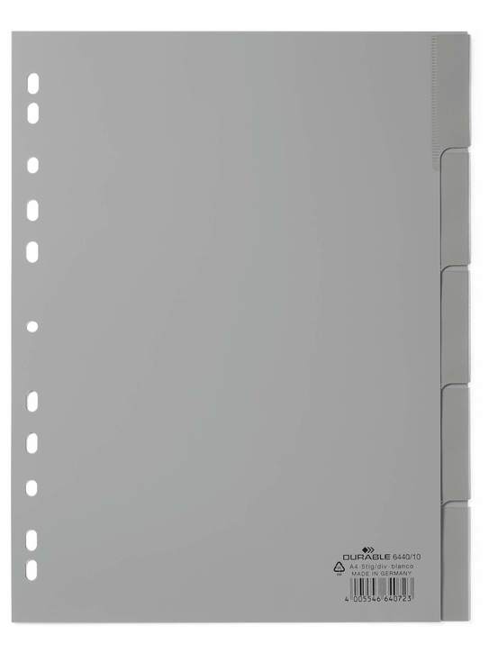 Durable 6440 10 Przekładki PP A4 szare z wymiennymi indeksami 5 szt.
