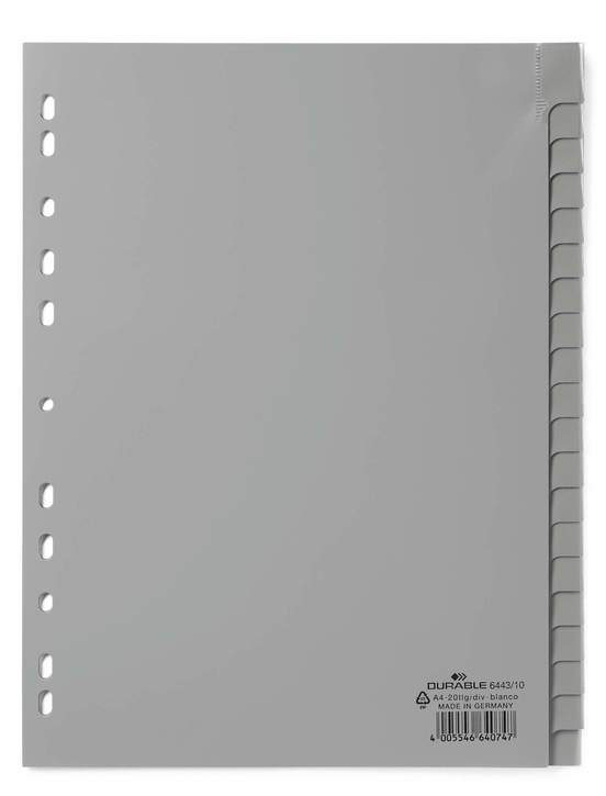 Durable 6443 10 Przekładki PP A4 szare z wymiennymi indeksami 20 szt.