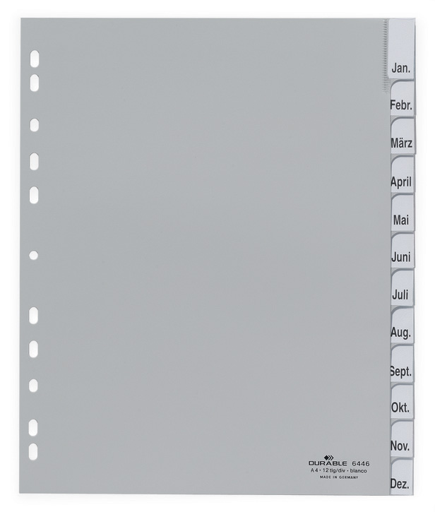 Durable 6446 10 Przekładki PP A4+ XL szare z wymiennymi indeksami 12 szt.