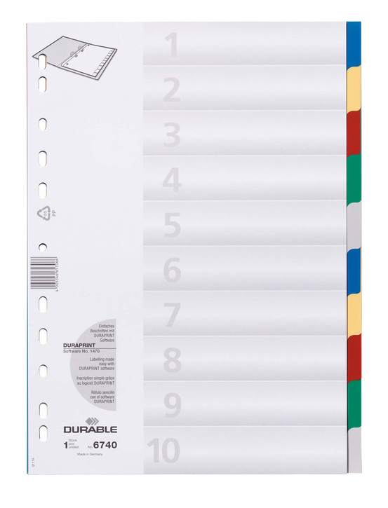 Durable 6740 27 Przekładki z tworzywa indeksy 10 częściowe wielokolorowe