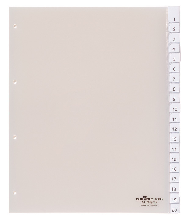 Durable 6833 19 Przekładki PP A4+ XL przezroczyste z nadrukiem 1-20