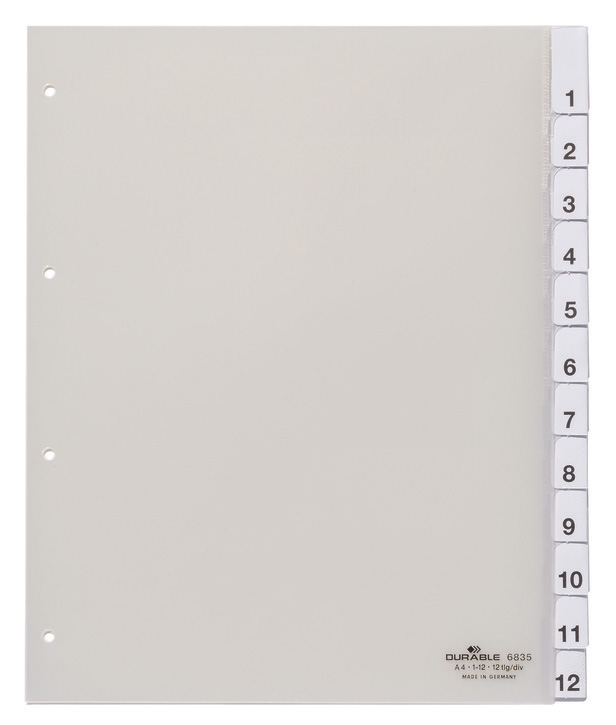 Durable 6835 19 Przekładki PP A4+ XL przezroczyste z nadrukiem 1-12