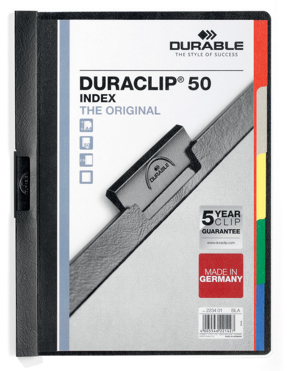 Durable 2234 01 Skoroszyt zaciskowy DURACLIP do 50 kartek z przekładkami czarny 
