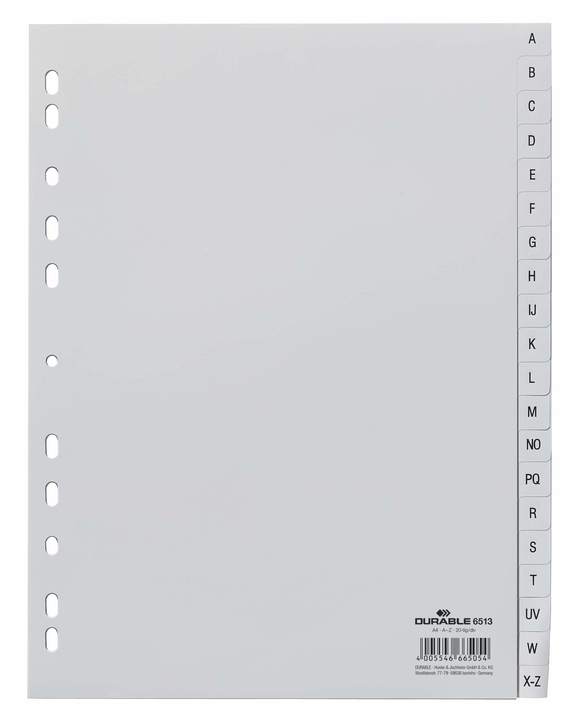 Durable 6513 10 Przekładki z tworzywa alfabetyczne indeksy A-Z tłoczone szare A4
