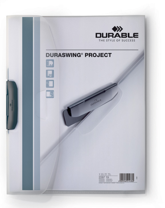 Durable 2287 19 Skoroszyt z klipsem DURASWING PROJECT przezroczysty matowy