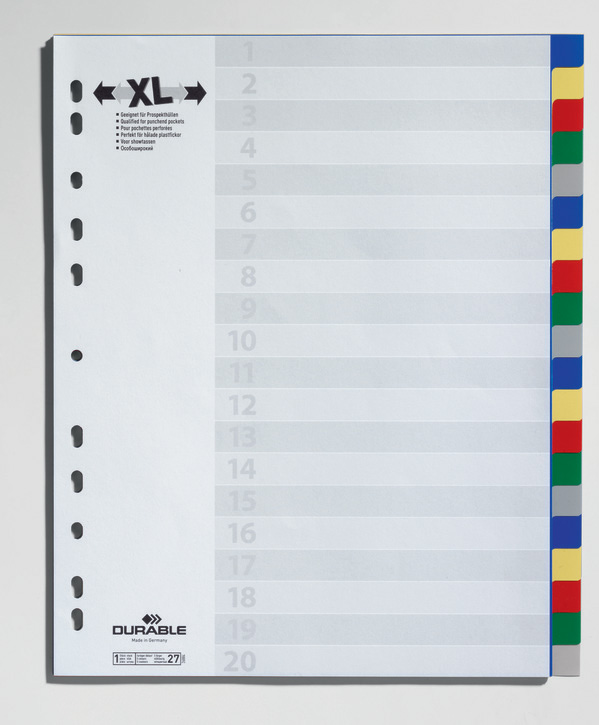 Durable 6759 27 Przekładki PP A4+ XL kolorowe bez nadruku 20 szt.