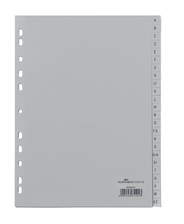 Durable 6508 10 Przekładki szare PP A4 nadruk czarny A-Z w j. niemieckim