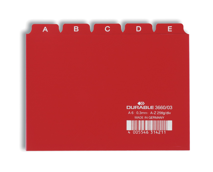 Durable 3660 03 Przekładki A6 25 szt. 5/5 do kartoteki kolor czerwony
