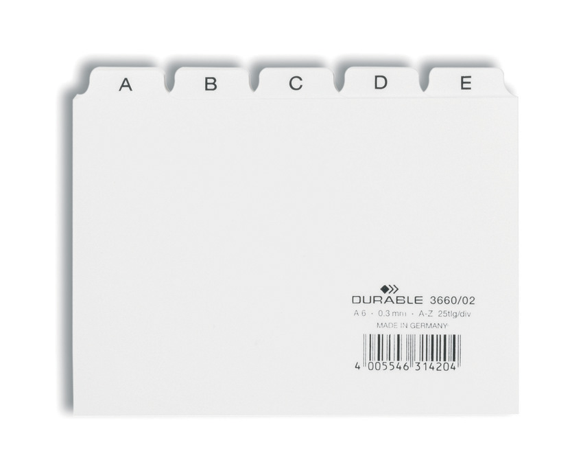 Durable 3660 02 Przekładki A6 25 szt. 5/5 do kartoteki kolor biały