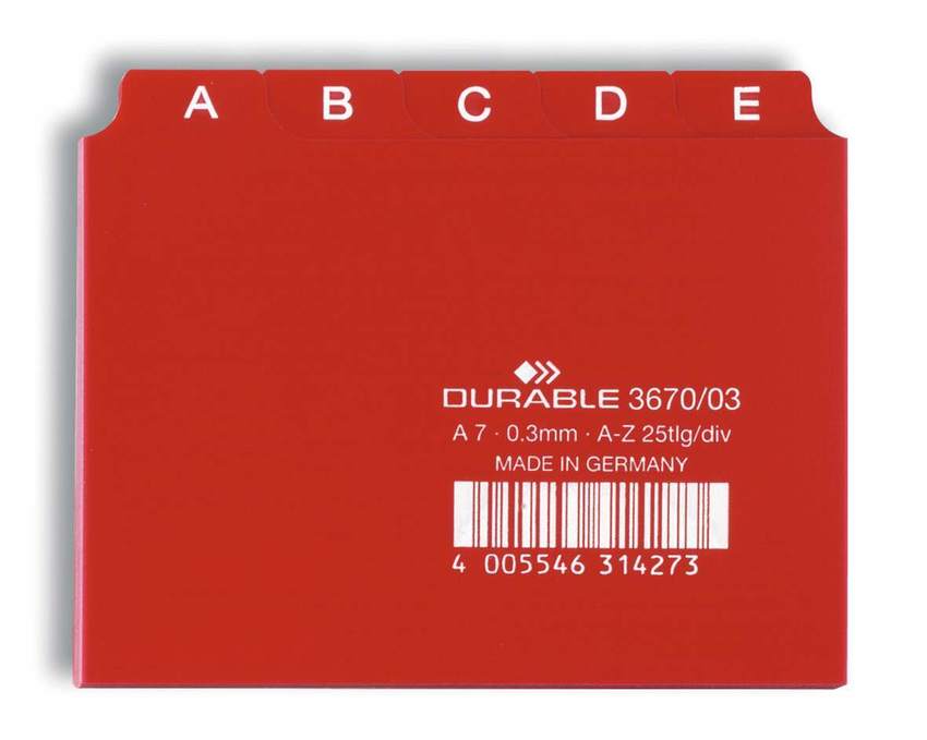 Durable 3670 03 Przekładki A7 25 szt. 5/5 do kartoteki kolor czerwony