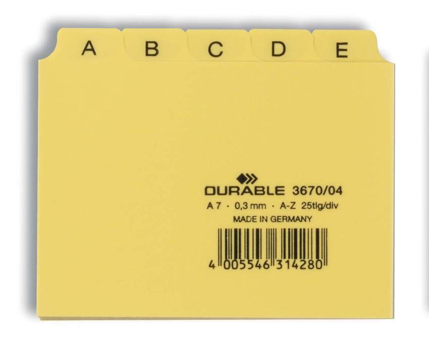 Durable 3670 04 Przekładki A7 25 szt. 5/5 do kartoteki kolor żółty