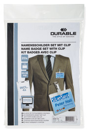 Durable 8695 19 Identyfikatory 60x90mm op. 20 szt. przezroczyste z klipem metalowym