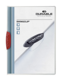 Durable 2260 03 Skoroszyt zaciskowy z klipsem odchylanym SWINGCLIP 30 czerwony