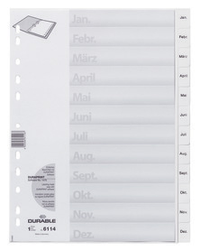 Durable 6114 02 Przekładki PP A4 nadruk JAN-DEZ białe w j. niemieckim