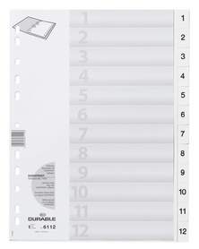 Durable 6112 02 Przekładki z tworzywa z nadrukiem indeksy 1-12 tłoczone białe