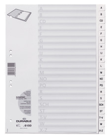 Durable 6150 02 Przekładki z tworzywa alfabetyczne indeksy A-Z tłoczone białe A4