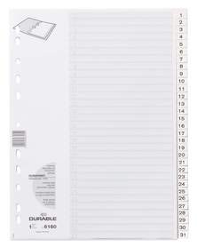 Durable 6160 02 Przekładki z tworzywa z nadrukiem indeksy 1-31 tłoczone białe