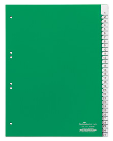 Durable 6219 05 Przekładki z tworzywa indeksy z nadrukiem 1-31 zielone