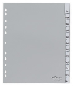 Durable 6446 10 Przekładki PP A4+ XL szare z wymiennymi indeksami 12 szt.