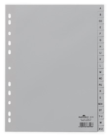 Durable 6510 10 Przekładki z tworzywa alfabetyczne indeksy A-Z tłoczone szare A4