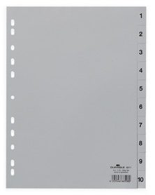 Durable 6511 10 Przekładki z tworzywa z nadrukiem indeksy 1-10 tłoczone szare
