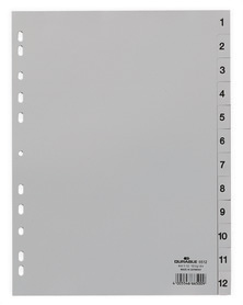Durable 6512 10 Przekładki z tworzywa z nadrukiem indeksy 1-12 tłoczone szare