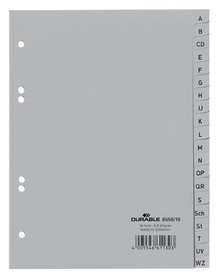 Durable 6550 10 Przekładki z tworzywa alfabetyczne indeksy A-Z tłoczone szare A5